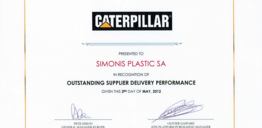 Caterpillar Recognition of Simonis Plastic Outstanding Delivery Performance